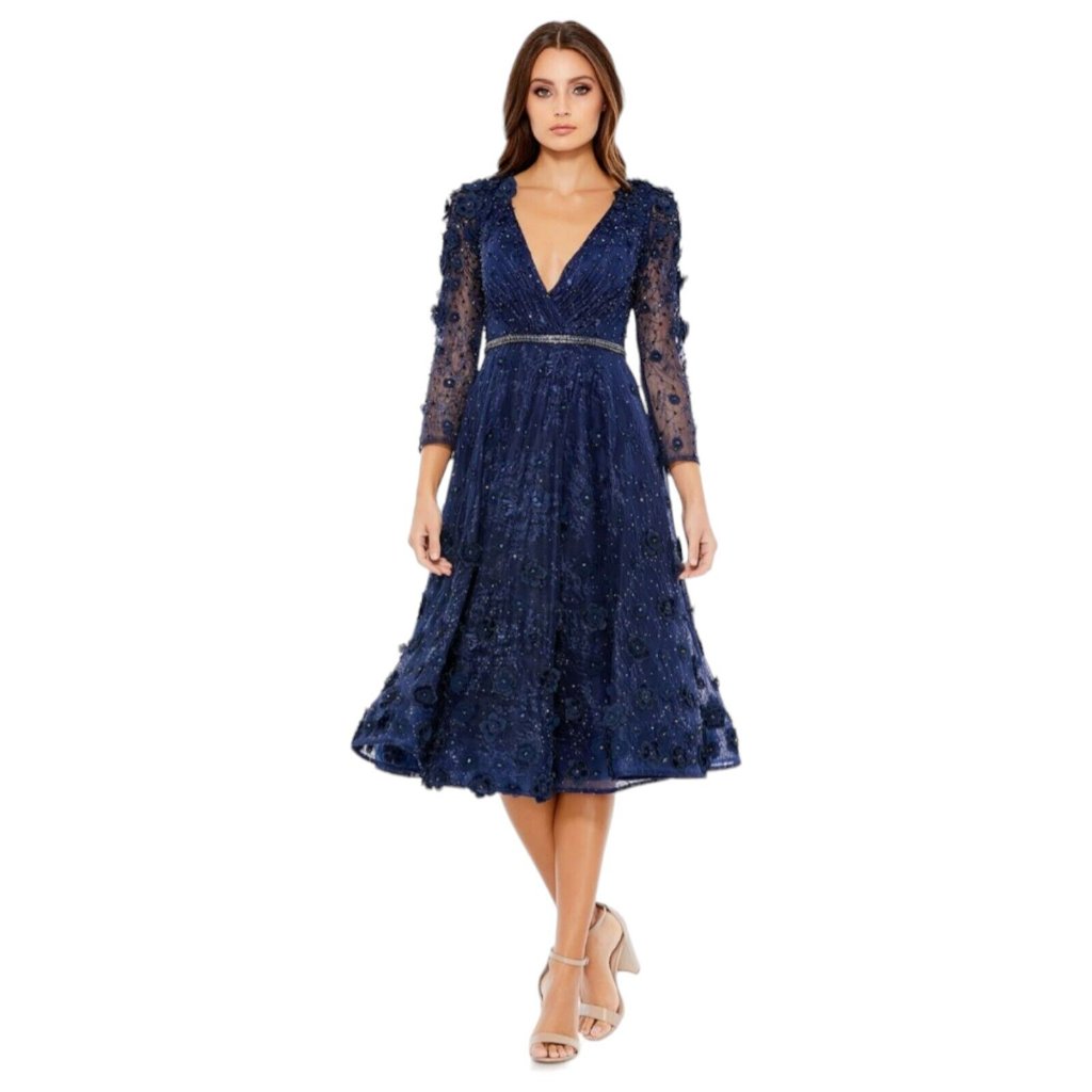 Nwt Macduggal Floral Appliqu Fit And Flare Dress Midnight Blue 67809
